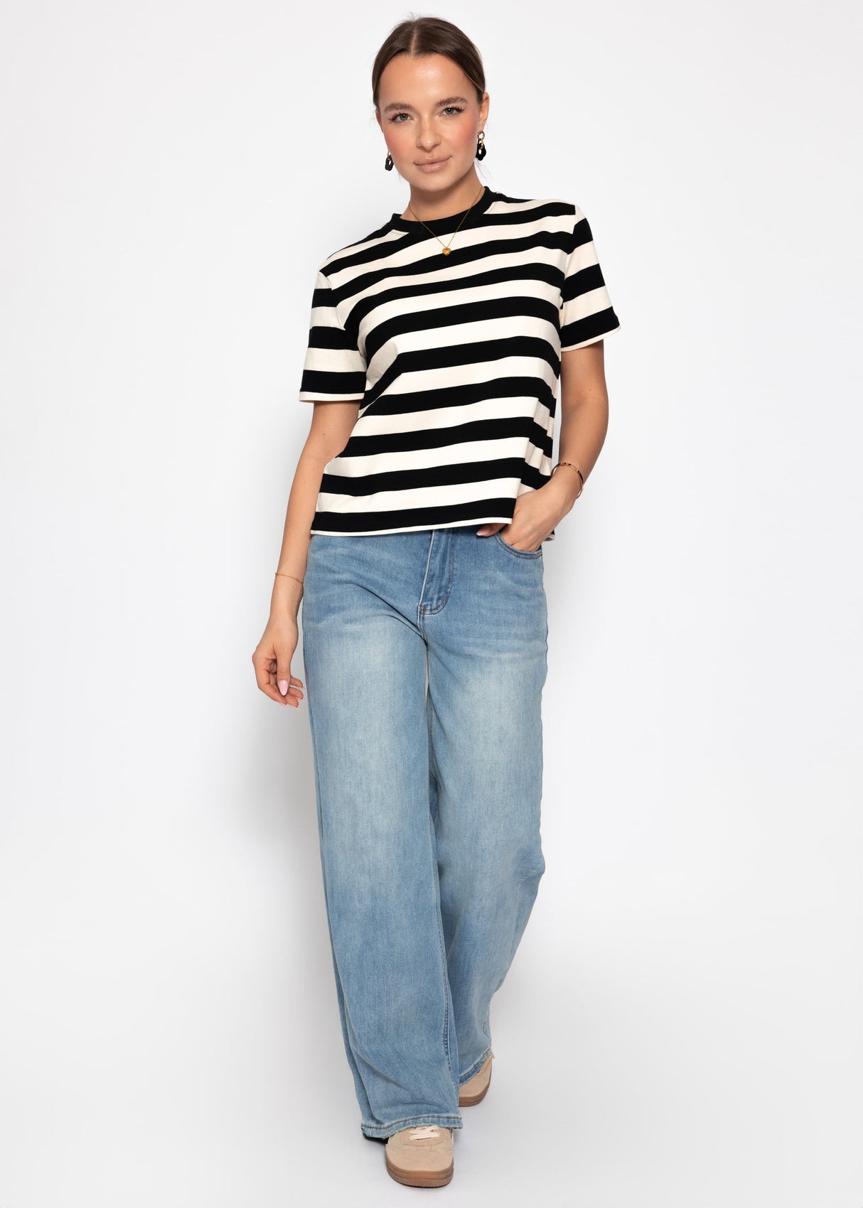 T-Shirt mit Blockstreifen - schwarz-offwhite