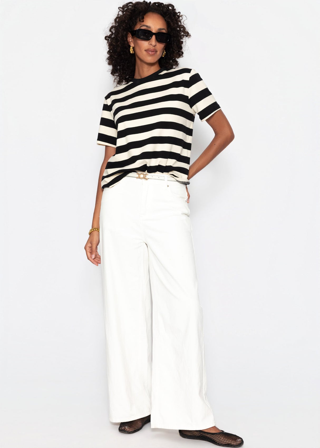 T-Shirt mit Blockstreifen - schwarz-offwhite
