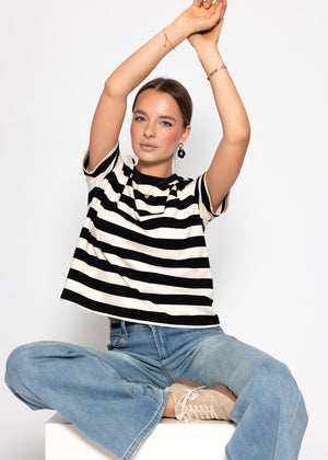 T-Shirt mit Blockstreifen - schwarz-offwhite