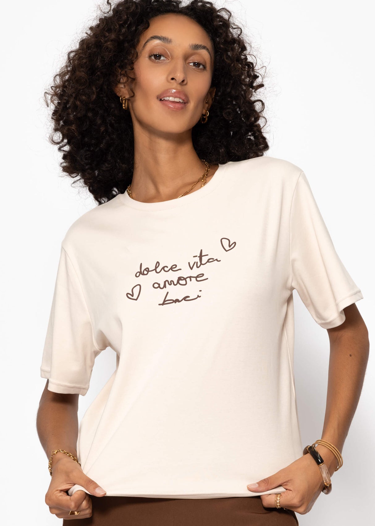 T-Shirt mit DOLCE VITA AMORE BACI Print - beige