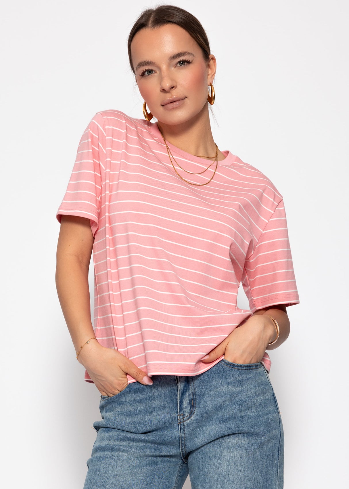 T-shirt with narrow stripes - pink