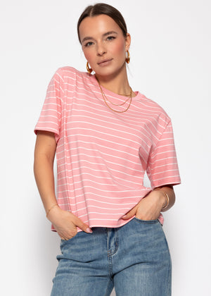 T-shirt with narrow stripes - pink