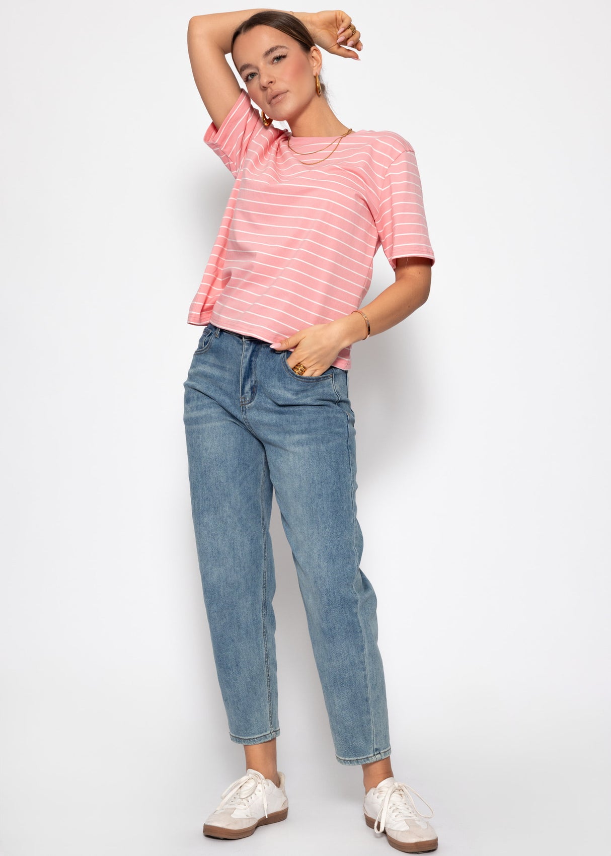 T-shirt with narrow stripes - pink