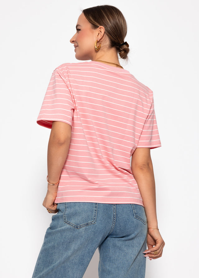 T-Shirt mit schmalen Streifen - rosa