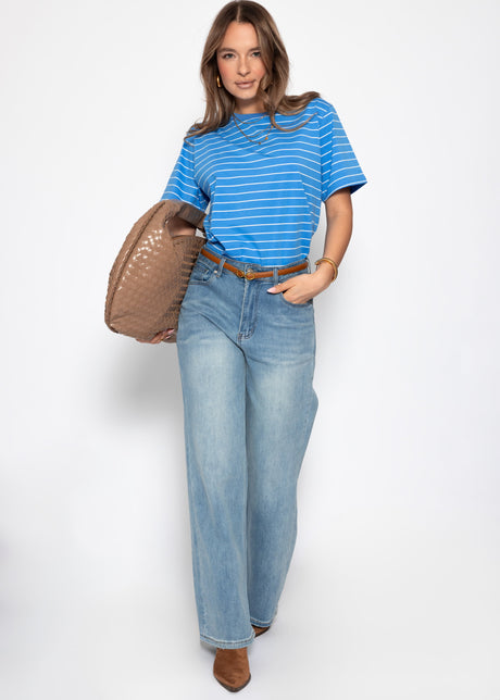 T-Shirt mit schmalen Streifen - royalblau