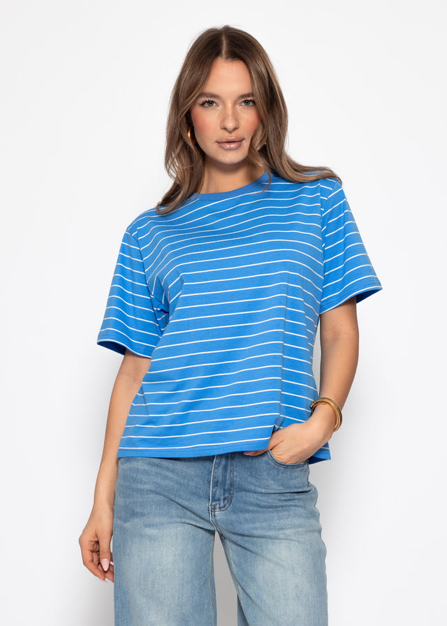 T-Shirt mit schmalen Streifen - royalblau