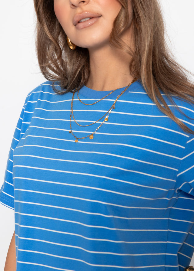 T-Shirt mit schmalen Streifen - royalblau