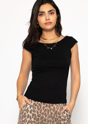 T-shirt with low back neckline - black