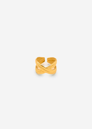 Überkreuzter Ring mit Textur - gold