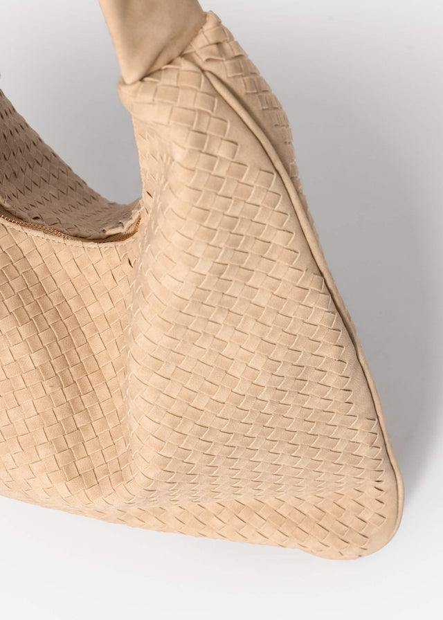 Woven faux suede shoulder bag - beige
