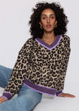 V-Ausschnitt Strickpullover mit Leopardenmuster - lila-flieder
