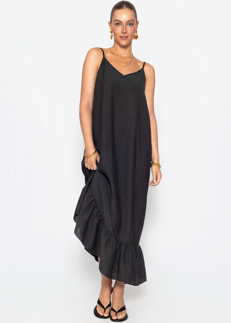 Viskose Maxikleid mit Volant - schwarz von SASSYCLASSY