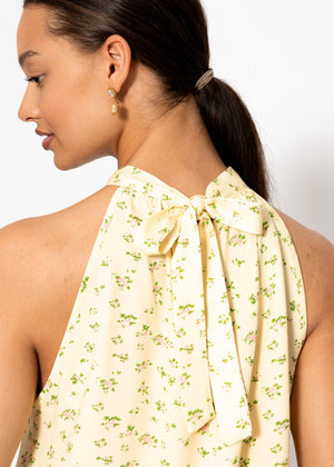 Viskose top with floral print - butter yellow