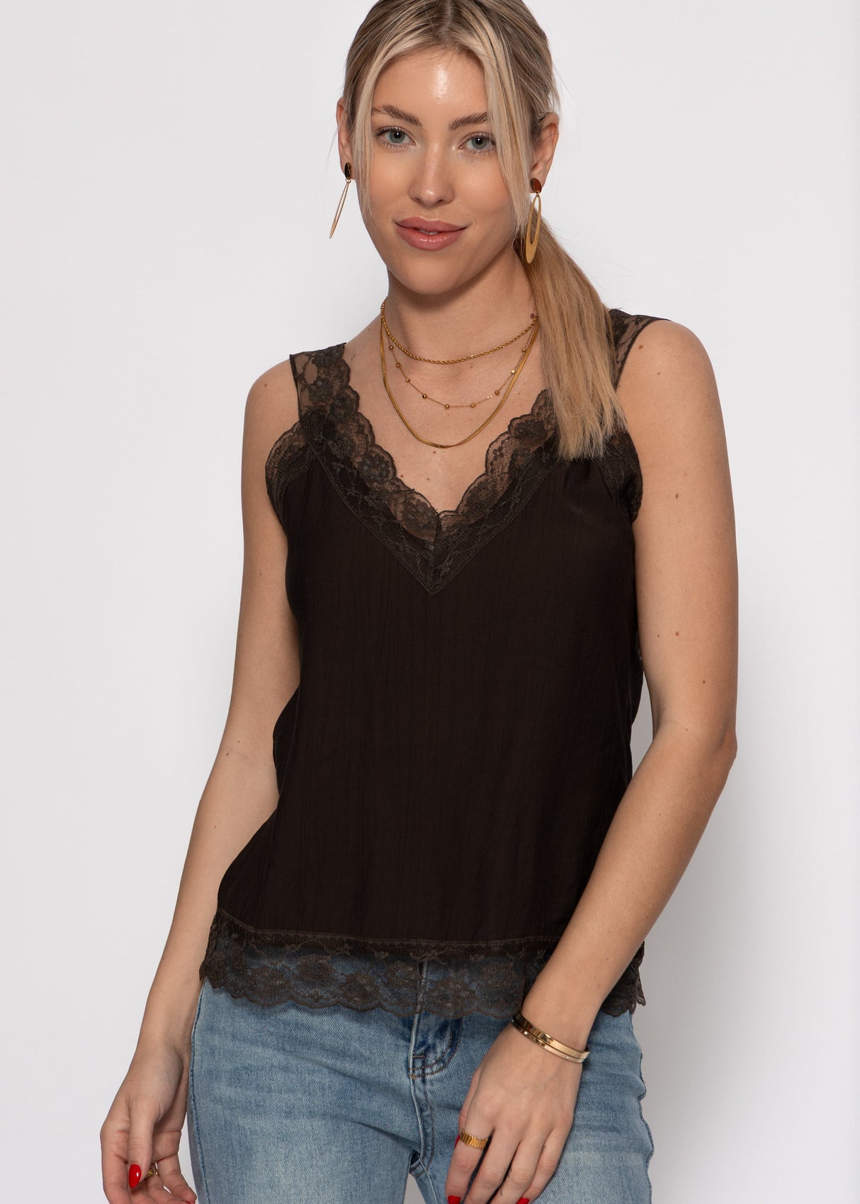 Viskose Top mit Spitze - braun