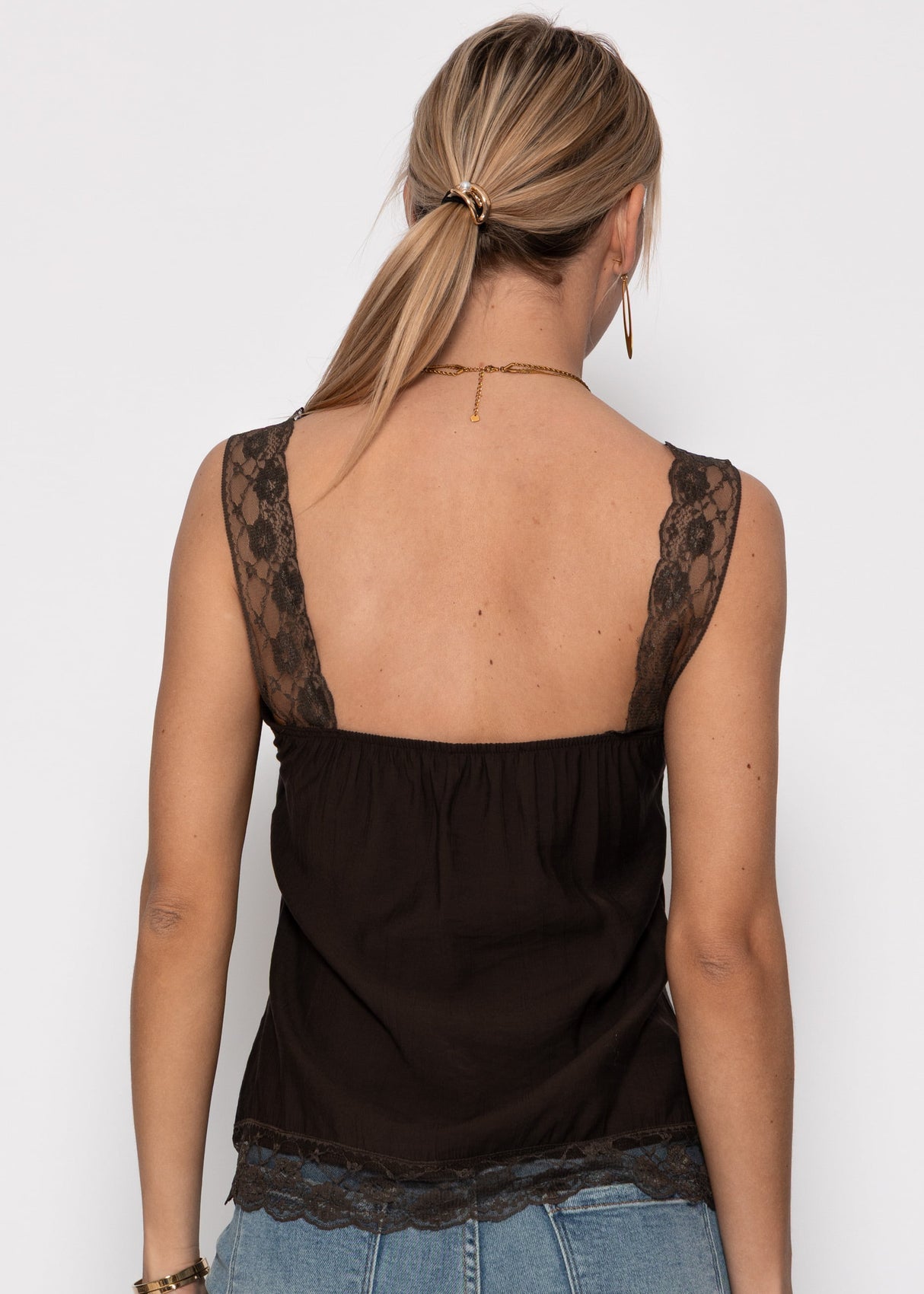 Viskose Top mit Spitze - braun