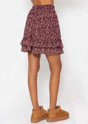 Flounced skirt with ruffles - burgundy