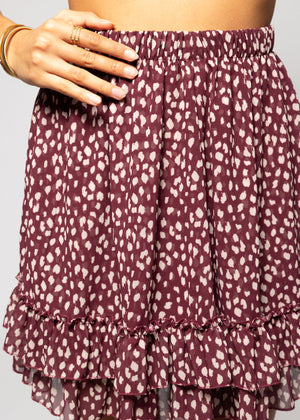 Flounced skirt with ruffles - burgundy