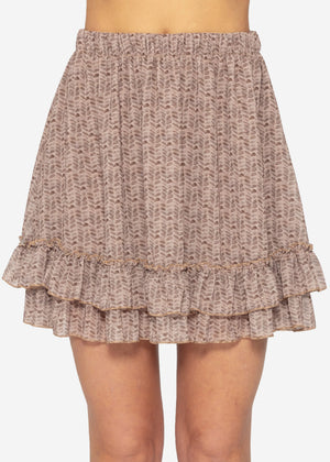 Flounced skirt with ruffles and print - mocha