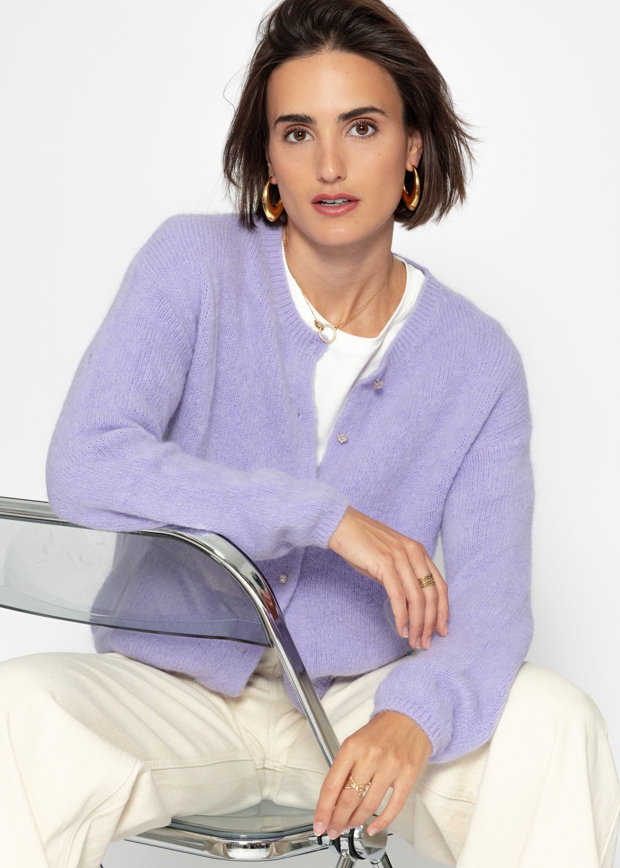 Weicher Strickcardigan mit Zierknöpfen - flieder
