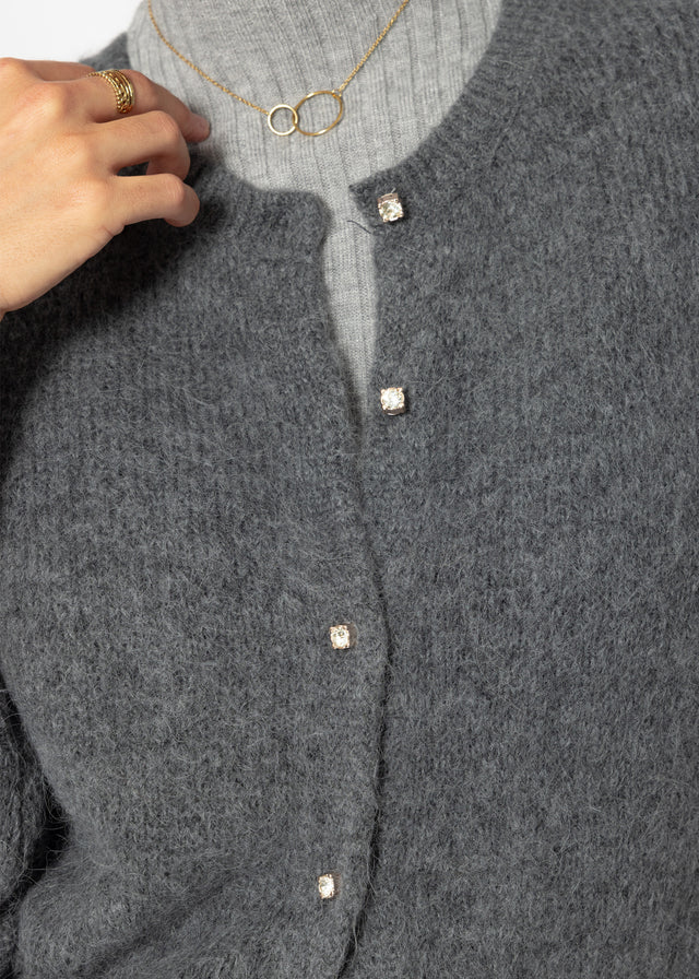 Soft knit cardigan with decorative buttons - grey
