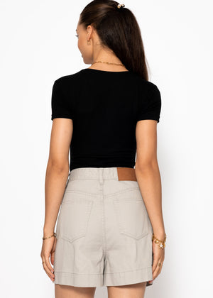 Weite High Waist Jeans Shorts - greige