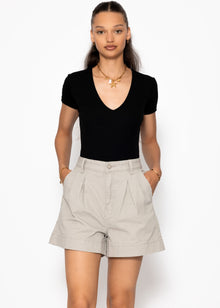 Weite High Waist Jeans Shorts - greige