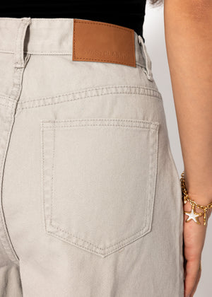 Weite High Waist Jeans Shorts - greige