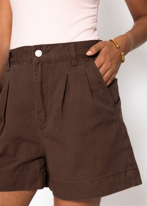 Weite High Waist Jeans Shorts - braun