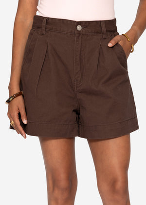 Weite High Waist Jeans Shorts - braun