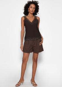 Wide high waist jeans shorts - brown