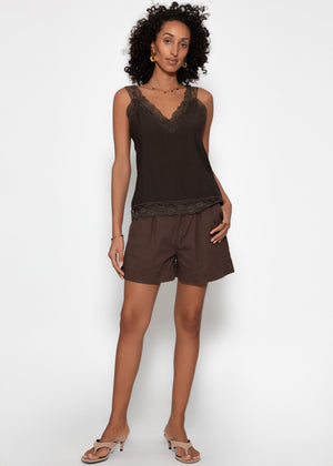 Wide high waist jeans shorts - brown