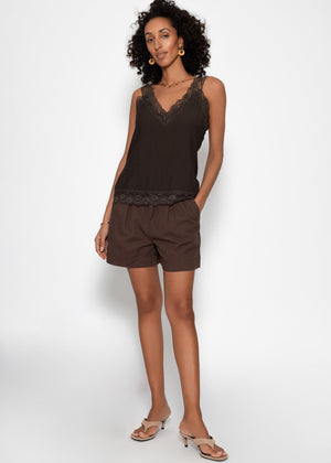 Wide high waist jeans shorts - brown