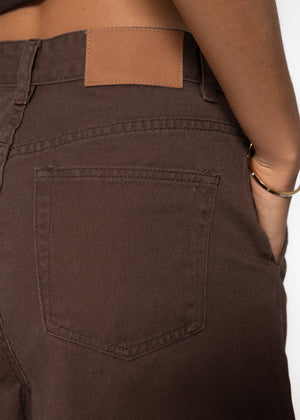 Wide high waist jeans shorts - brown