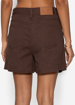 Wide high waist jeans shorts - brown