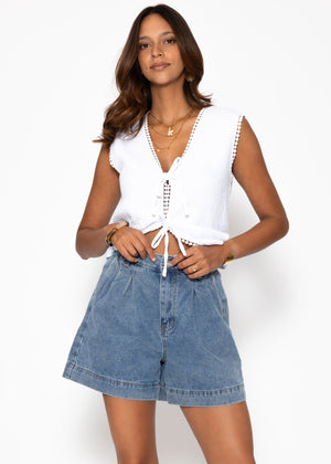 Weite High Waist Jeans Shorts - hellblau