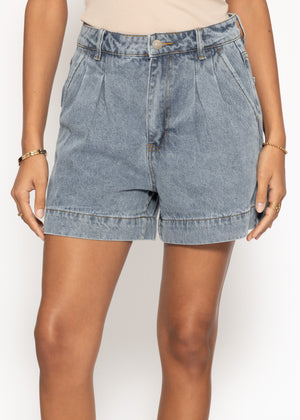 Weite High Waist Jeans Shorts - hellblau