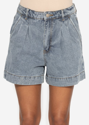 Weite High Waist Jeans Shorts - hellblau