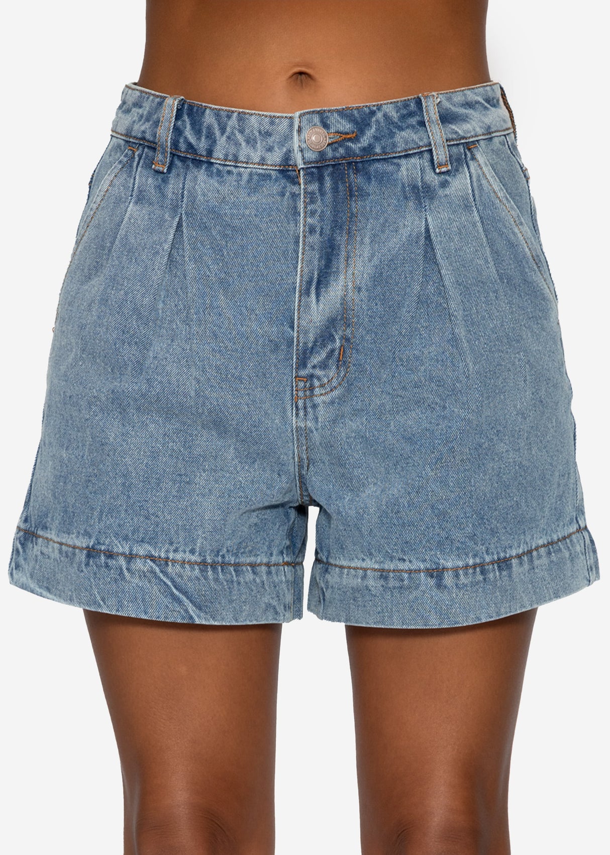 Wide high-waisted denim shorts - light blue
