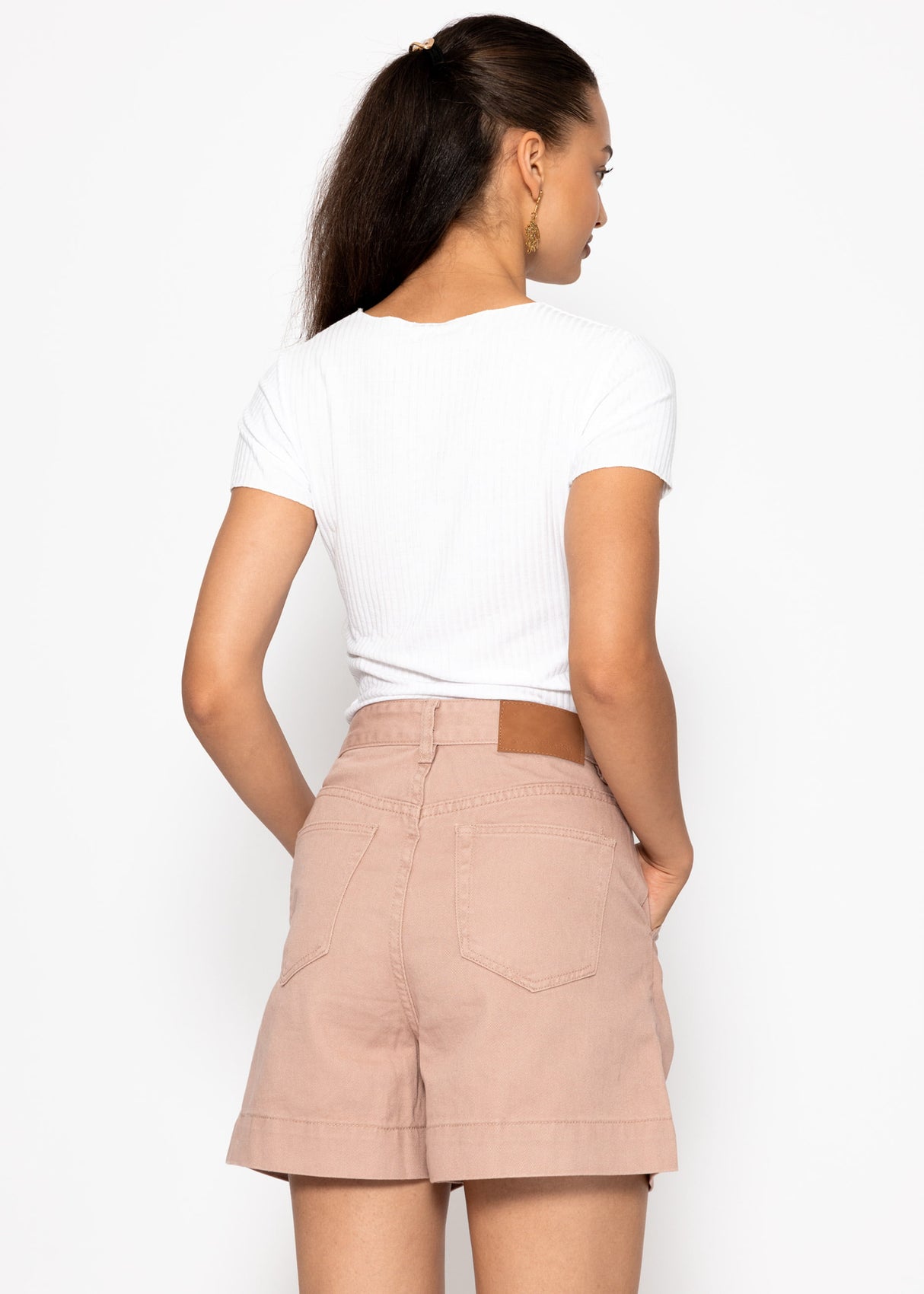 Weite High Waist Jeans Shorts - rosa