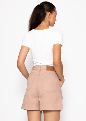 Weite High Waist Jeans Shorts - rosa