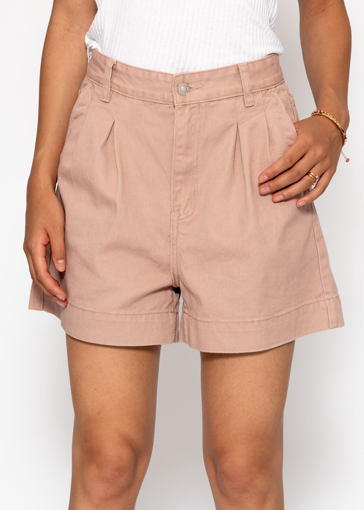 Weite High Waist Jeans Shorts - rosa
