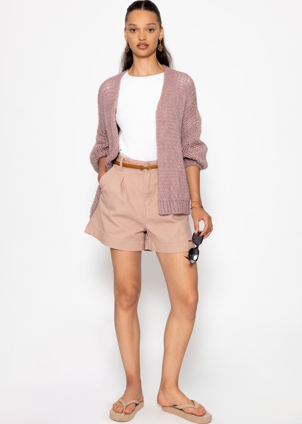 Weite High Waist Jeans Shorts - rosa