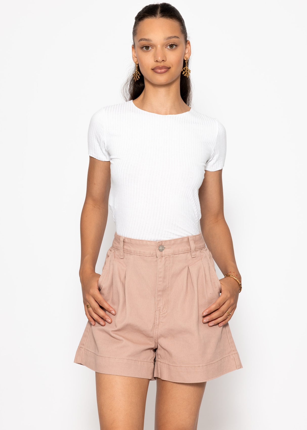 Weite High Waist Jeans Shorts - rosa