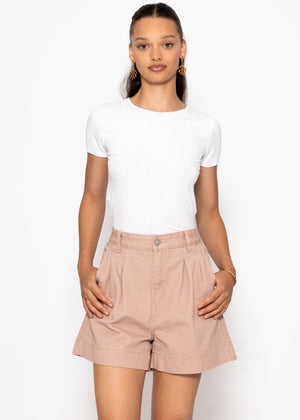 Weite High Waist Jeans Shorts - rosa