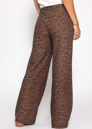 Weite Hose mit Leo-Print - braun