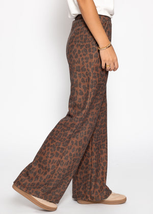 Weite Hose mit Leo-Print - braun