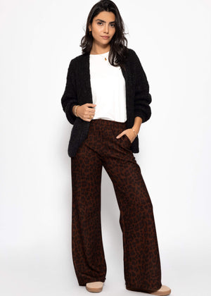 Wide trousers with Leo print - brown