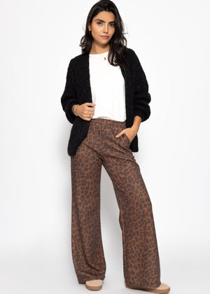 Weite Hose mit Leo-Print - braun