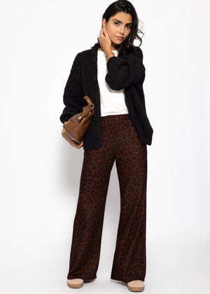 Wide trousers with Leo print - brown