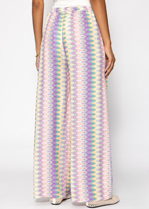Weite Hose mit Multicolor-Muster - flieder-rosa